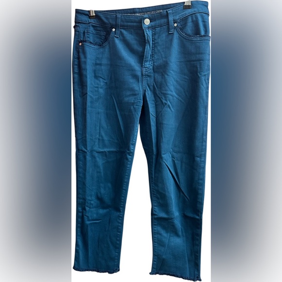 Chico's Girlfriend Frayed Cropped Seaport Blue Jeans - Picture 5 of 13